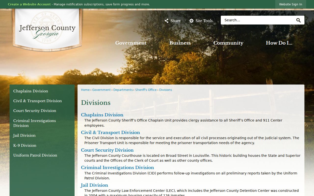 Jefferson County Sheriff divisions and detention center booking operations
