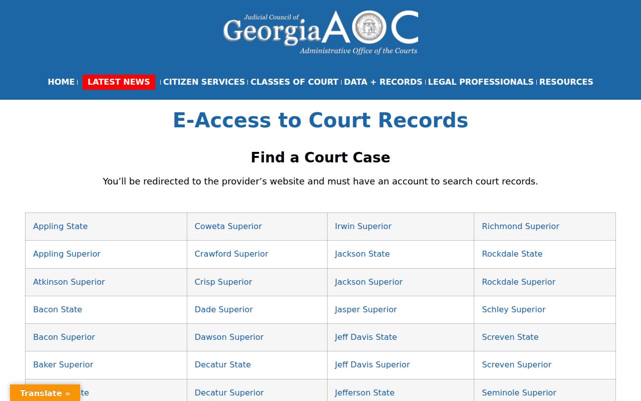 Georgia Judicial Gateway for Jefferson County court access