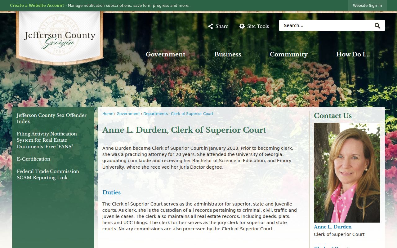 Jefferson County criminal history Clerk of Superior Court information