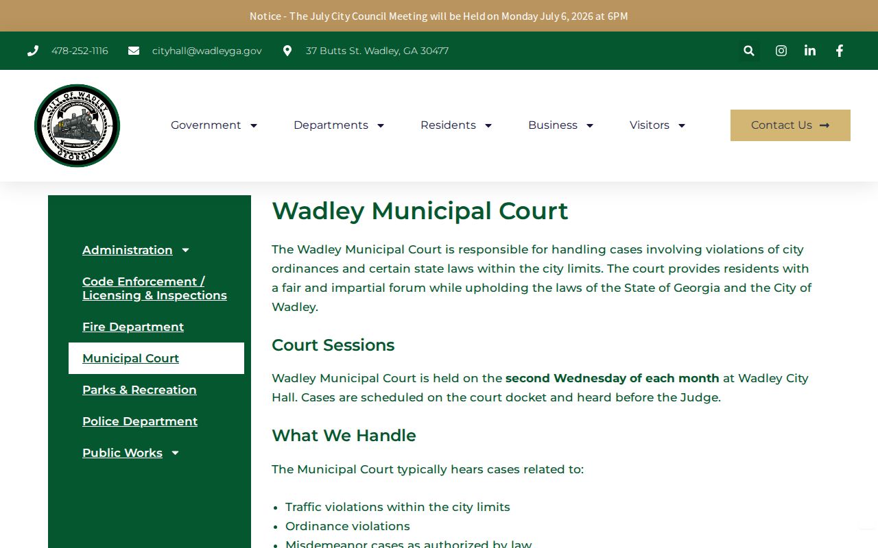Wadley Municipal Court schedule and record contact