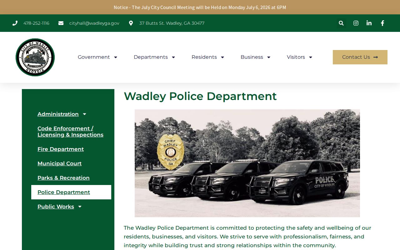 Wadley Police Department criminal history and report request channels